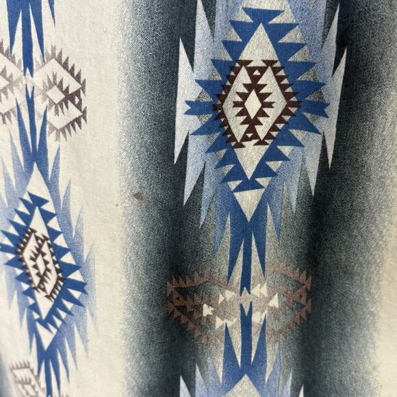 Vintage Wrangler Shirt Mens 2XL XXL Blue Short Sleeve Pearl Snap Aztec Southwest - Picture 6 of 7